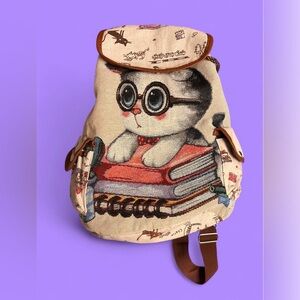 Bookworm cute cat drawstring book bag/backpack.